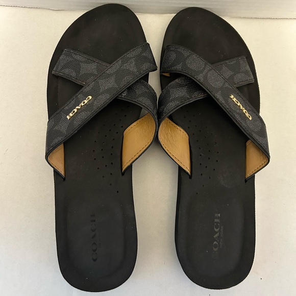 Coach Shoes - Coach Women's Black & Brown Signature Cross-Strap Slide Sandals